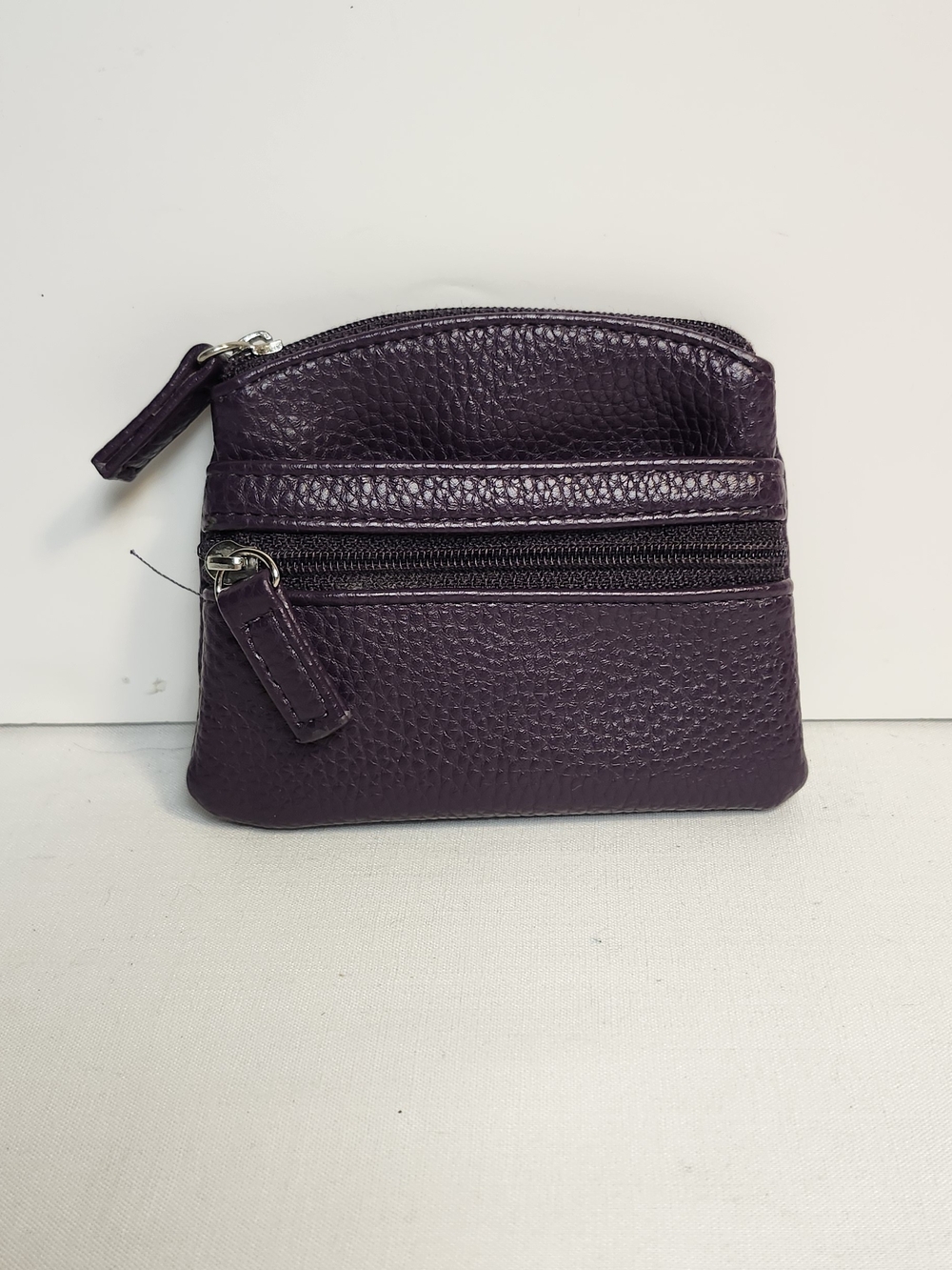 Faux Leather Zip Coin Purse - Deep Purple
